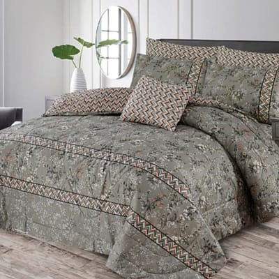 Grey floral 6 piece duvet cover