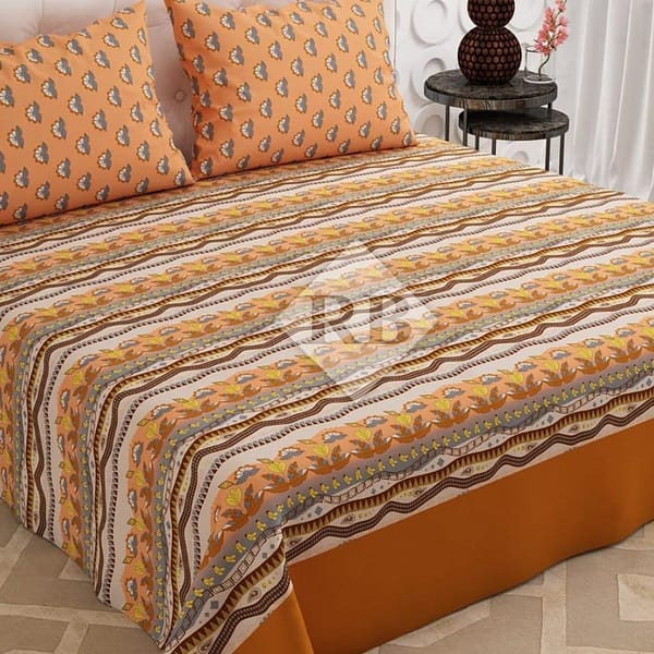orange ethnic pure cotton printed bedsheet