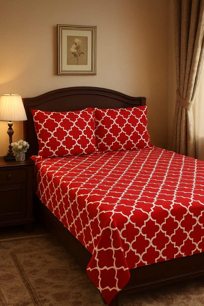 red geometric bedsheet